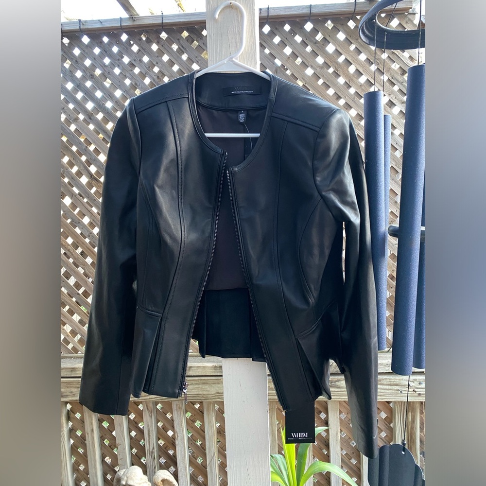 White House black market black leather coat size 4